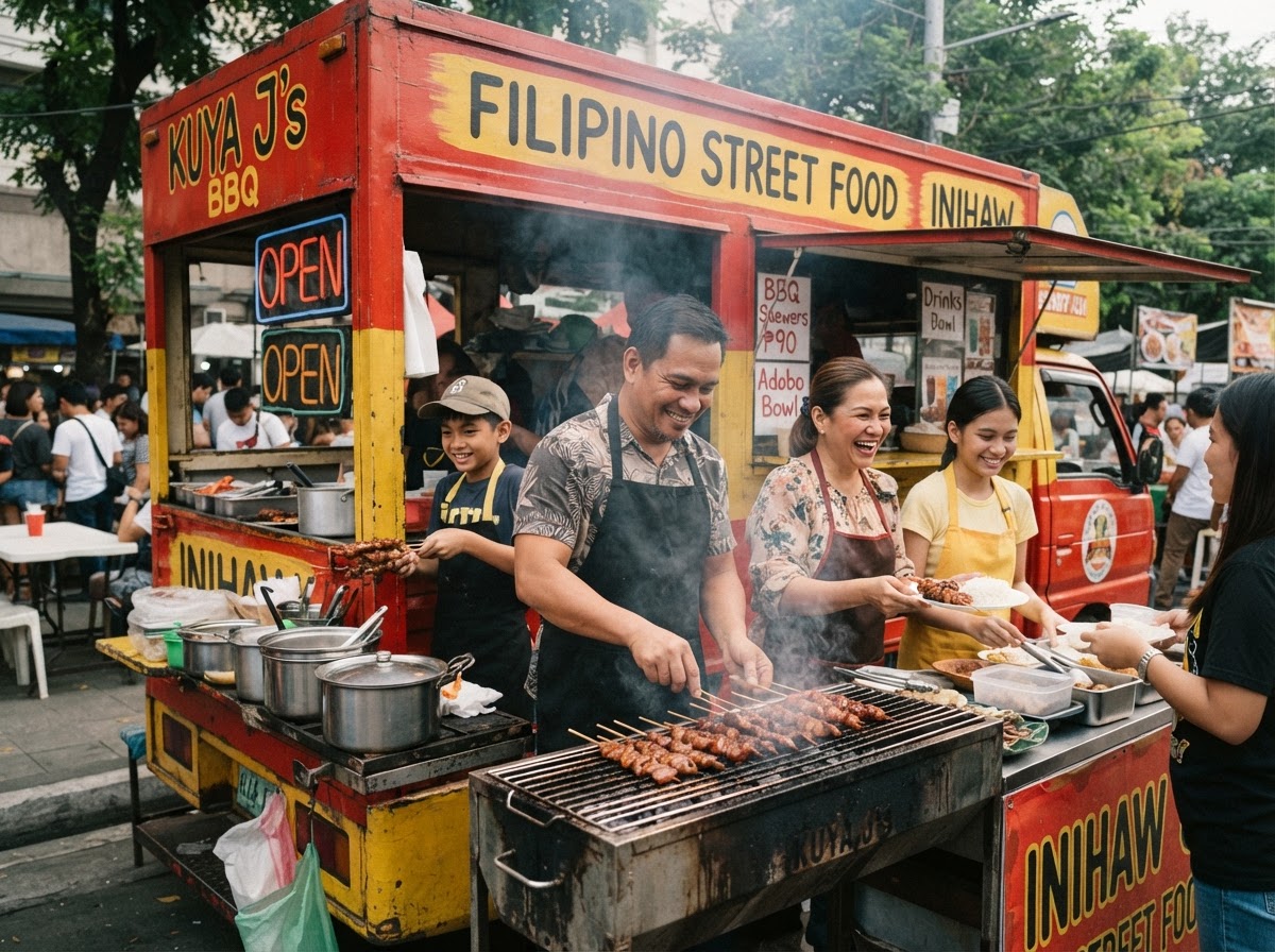 Kris BBQ family working in the food truck